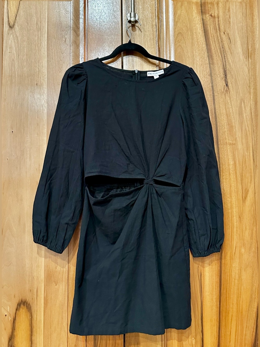NWT And Now This Ruched Black Tie-Front Mini-Dress w/ Cut-Outs, S